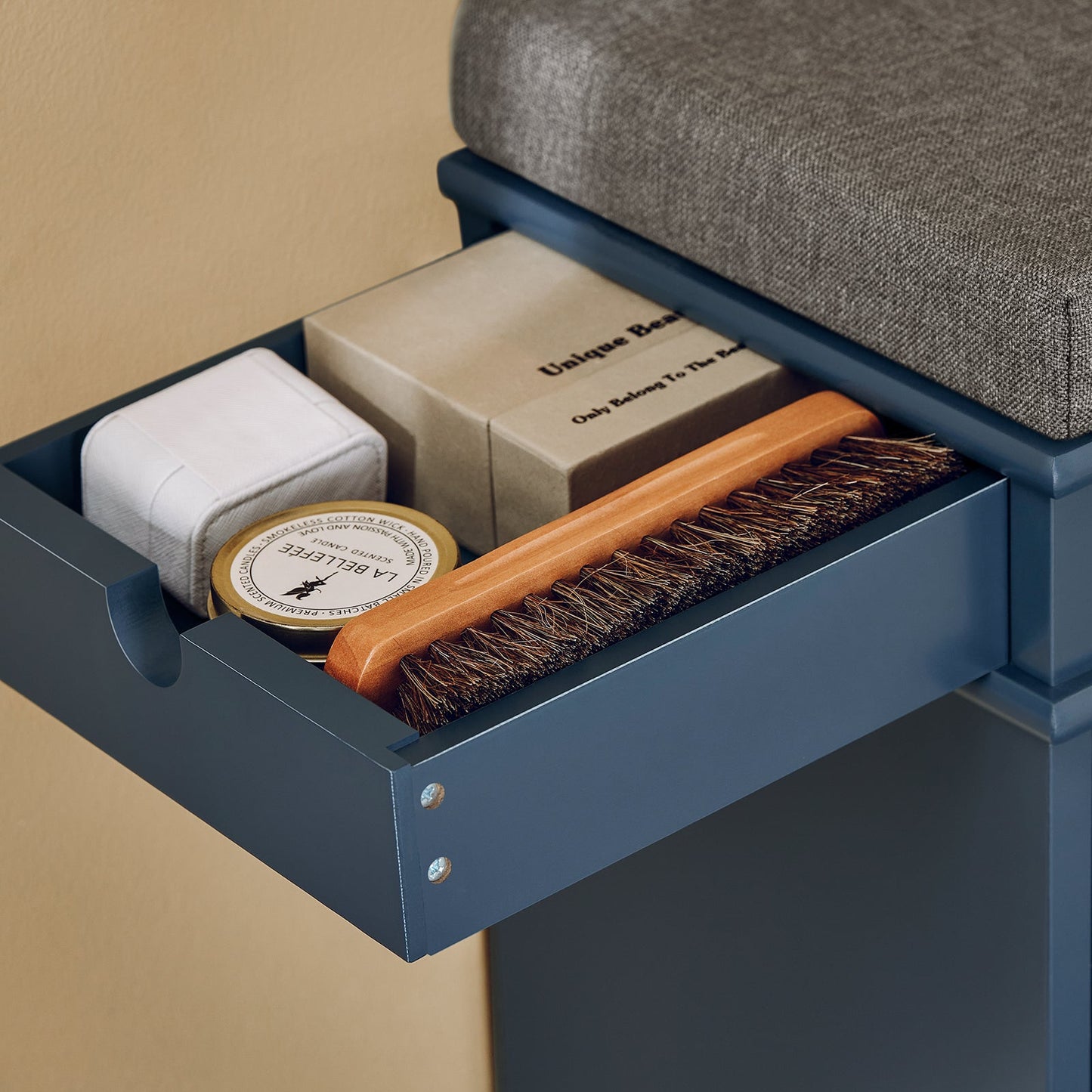 SoBuy Schuhschrank & Schuhbank Flur - 2 Klappen - Mit abnehmbarem Kissen - Schmaler Flur - Lackiertes Holz - L104 x T24 x H51 cm - Blau