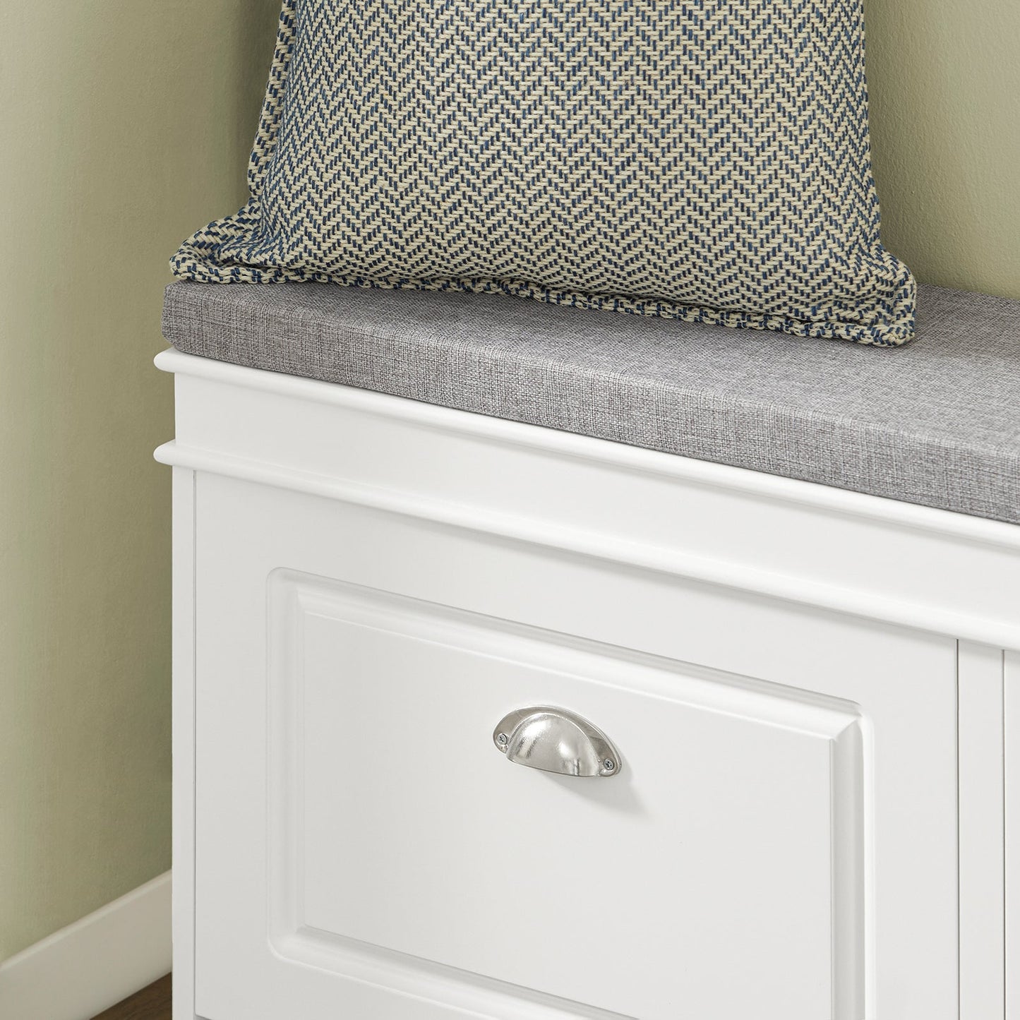 SoBuy Schuhschrank mit Sitzkissen und Klappen - Schmale Schuhbank für den Flur - Weiß - 104 x 24 x 51 cm