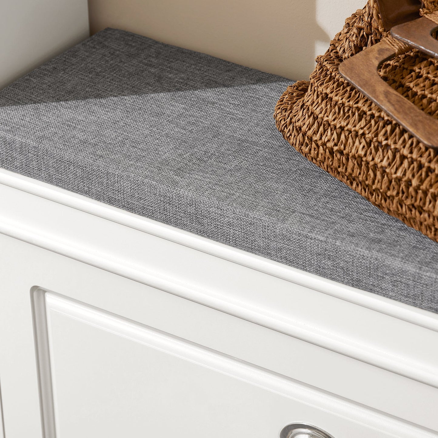 SoBuy Schuhbank mit Ablage und Sitzkissen - Weiß - 75 x 24 x 51 cm - Kompaktes Flurmöbel mit Klappe