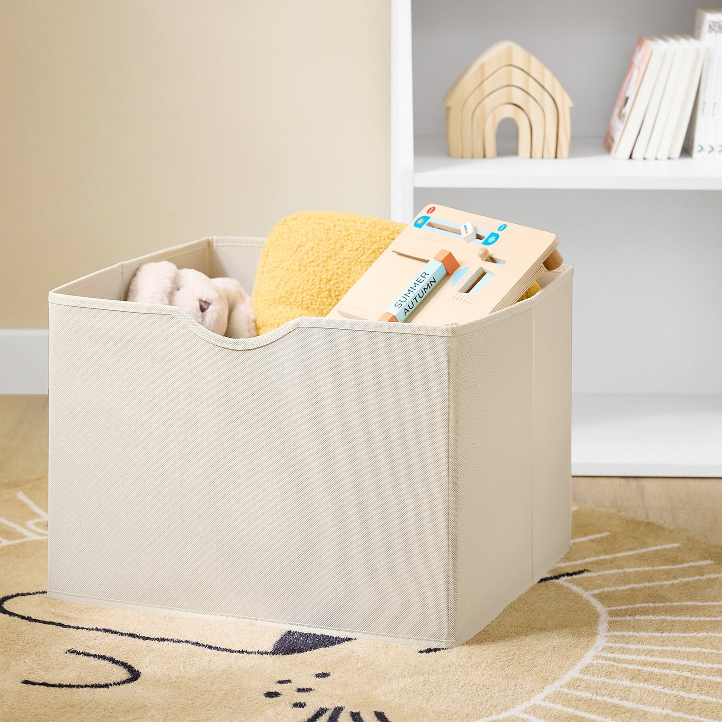 SoBuy KMB119-W Montessori-Kinderbuchregal 3 Ebenen mit Ablage und Stoffkörben, weiß, 80 x 40 x 80 cm