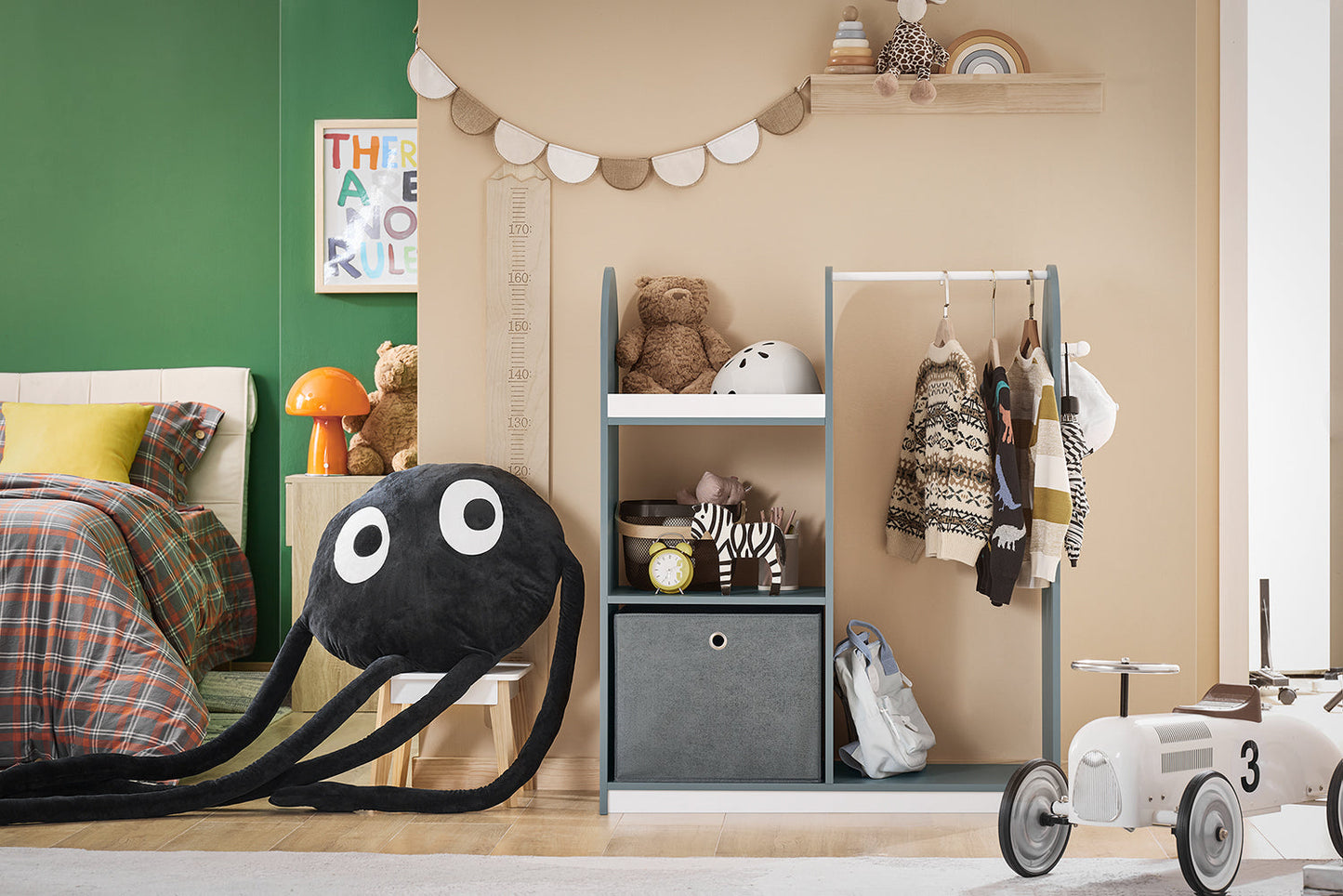 SoBuy KMB40-HG Kindergarderobe 97x35x108 cm Grau - Kindergarderobe mit 3 Haken, Einlegeböden und Korb
