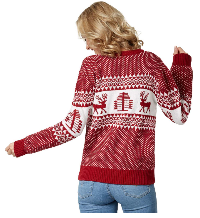 DressForFun - Weihnachtspullover Winter Wonderland - Größe XL - Rot & Weiß Polyester - Traditionelles norwegisches Strickmuster - Bequem & Warm - Festliche Kleidung für Weihnachten & Karneval