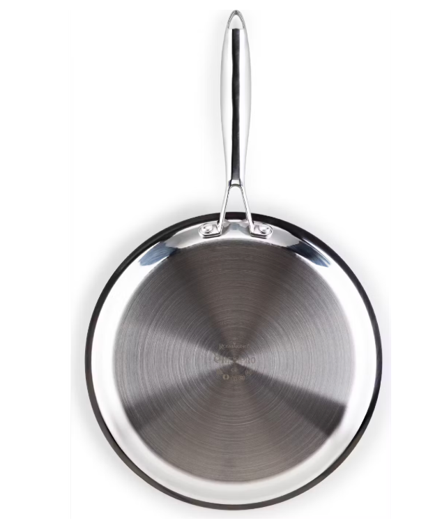 Rosmarino HexaPRO Pfannkuchenpfanne - mit Laser-Sechseck-Struktur und Stay-Cool-Griff und ofenfestem Rahmen - für Induktion und Gas - Silberner Edelstahl und Aluminium - 28 cm