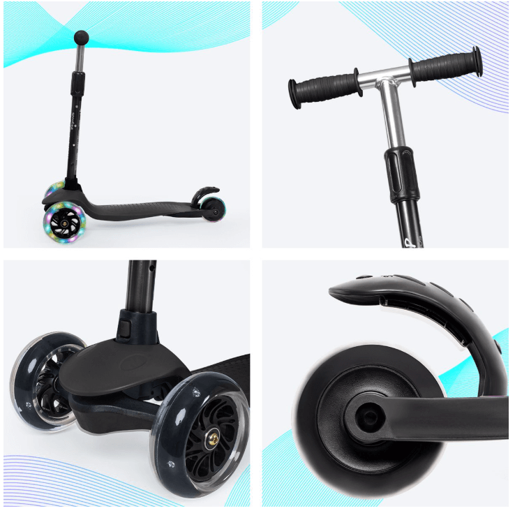 LifeGoods HappyStep - Kinder-Roller - Schritt 2-5 Jahre - 3 leuchtende Räder - Jungen/Mädchen - Schwarz