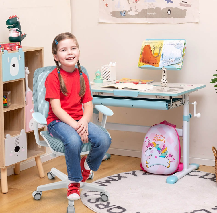 costway Bürostuhl für Kinder - weiß/blau