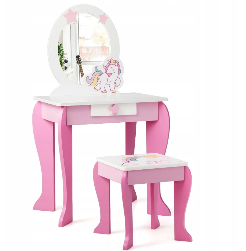 costway Schminktisch für Mädchen - weiß mit rosa - 49,5 x 35,5 x 89 cm