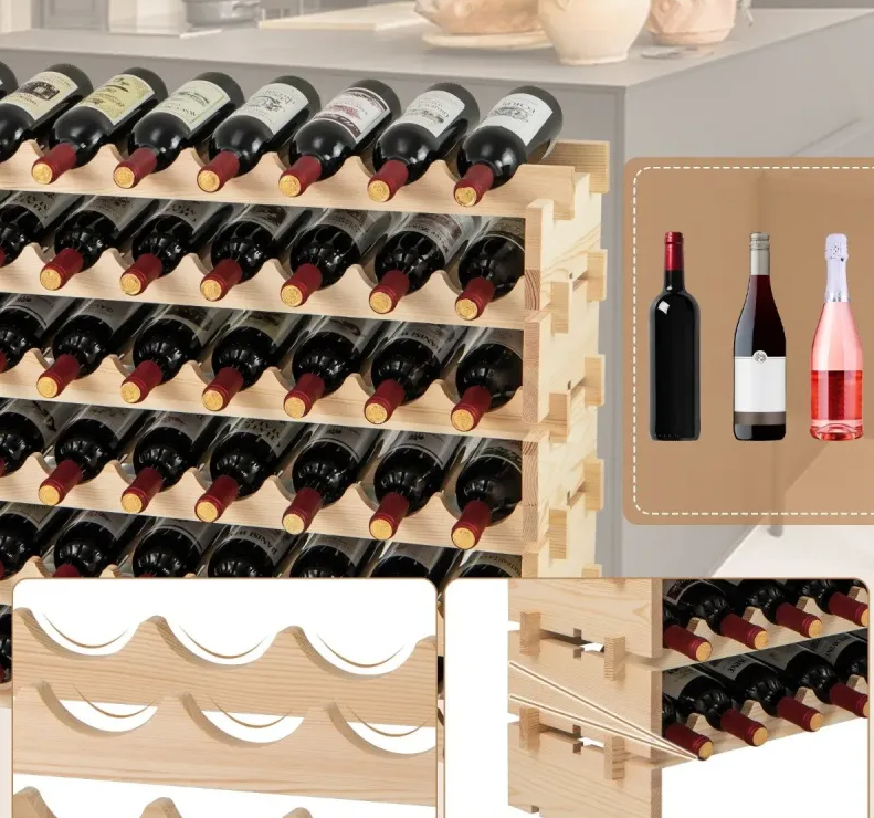 coast Modulares stapelbares Weinregal - geeignet für 60 Flaschen - 6 Lagen - natürliche Holzoberfläche