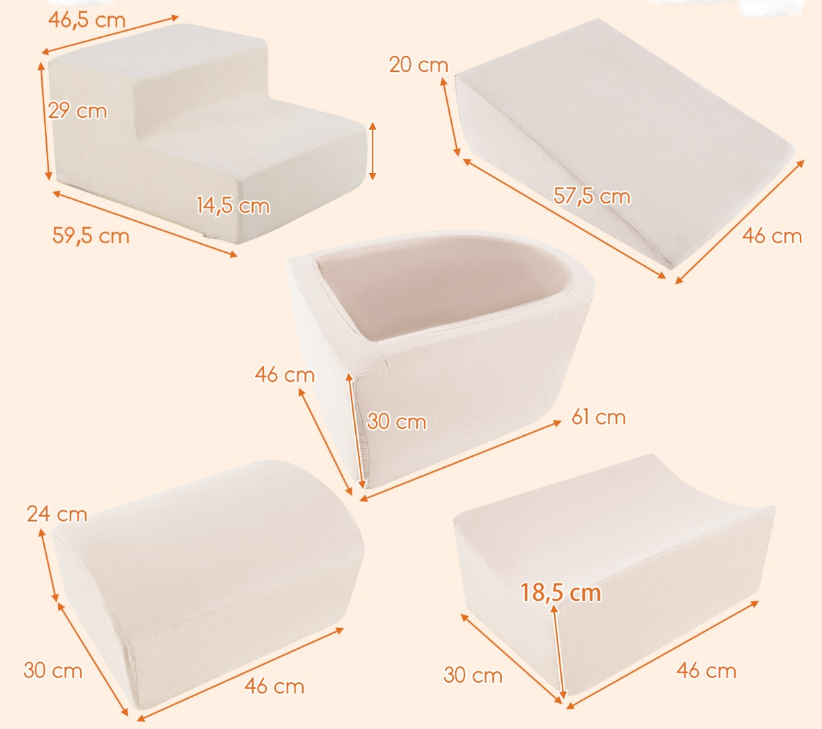 5-tlg. Schaumstoff-Spielklötze mit Bällebad - Weiche XXL-Bausteine für Kleinkinder und Kinder - Beige - zum Spielen, Klettern & Bauen