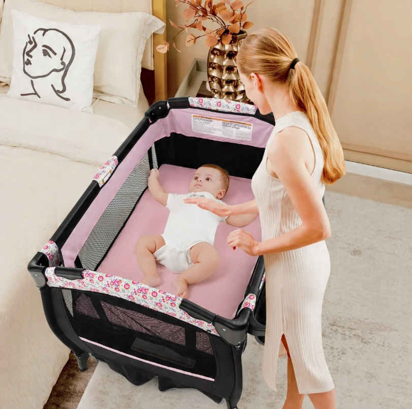 Coast 4-in-1 faltbares Babybett mit Baldachin und Matratze - 102 × 73 × 80 cm - Schwarz