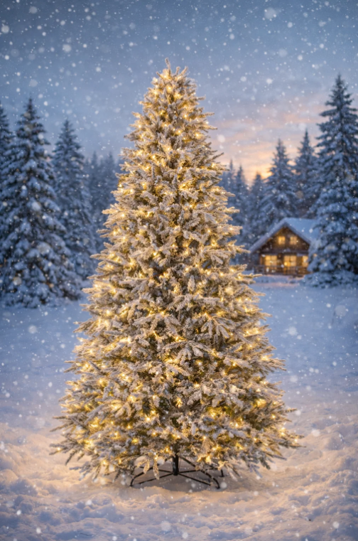 Künstlicher Weihnachtsbaum Coast 270 cm - mit Schnee und warmweißen LED-Lichtern - grün/weiß - Ø170 cm