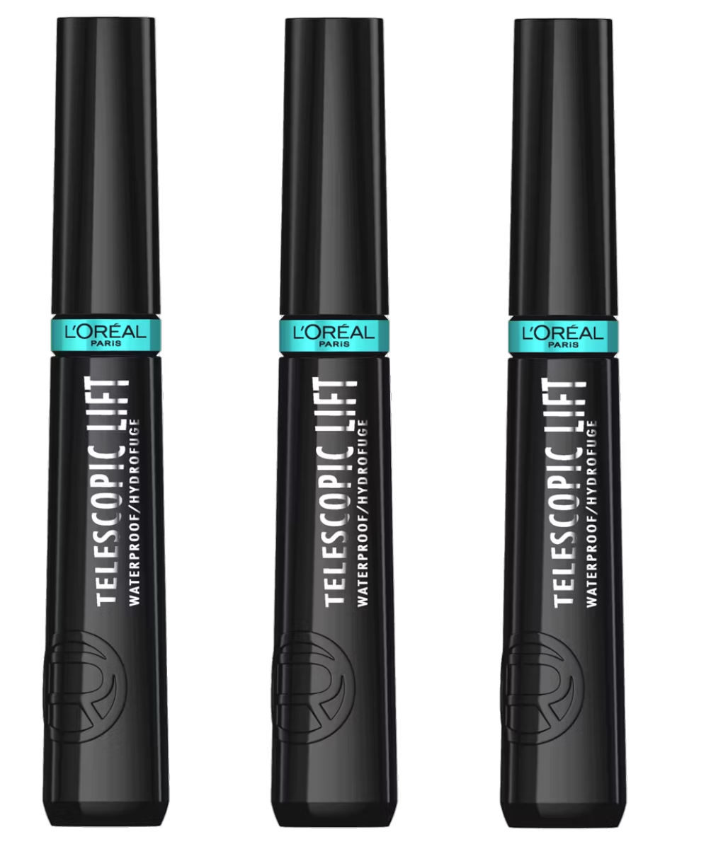 L'Oréal Paris Telescopic Lift Mascara Waterproof Black | Volumen & Länge | 3 Stück