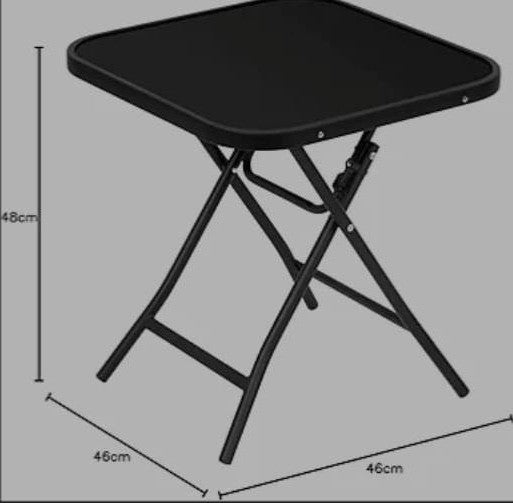 Woltu Klappbarer Beistelltisch aus Metall – Tischplatte aus gehärtetem Glas – Schwarz – 46 x 46 x 48 cm