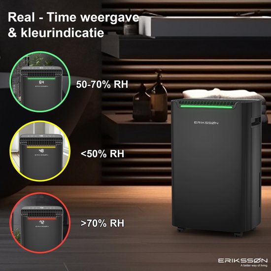 Erikssøn Luftentfeuchter Dry Pro Plus - Entfeuchtet bis zu 20 Liter pro Tag - Waschtrockenfunktion - Geeignet für Haus, Schlafzimmer, Badezimmer, Wohnzimmer und Keller - Luftentfeuchter - Schwarz