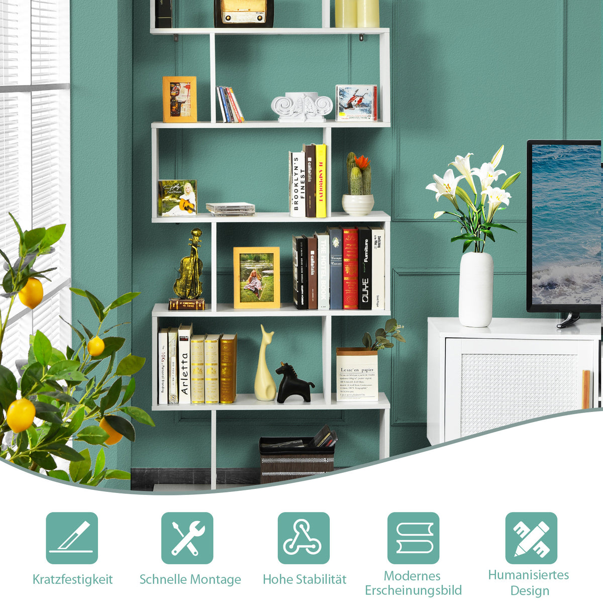 Coast Standregal 6 Level S-Shape BOOKROOM Aufbewahrungsregal Holz Farbwahl-blank