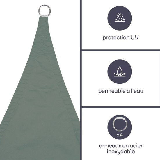 Perel Schattentuch, wasserabweisend, 3,6 x 3,6 x 3,6 m, 160 g/m², Polyester, Dreieck, grün-grau