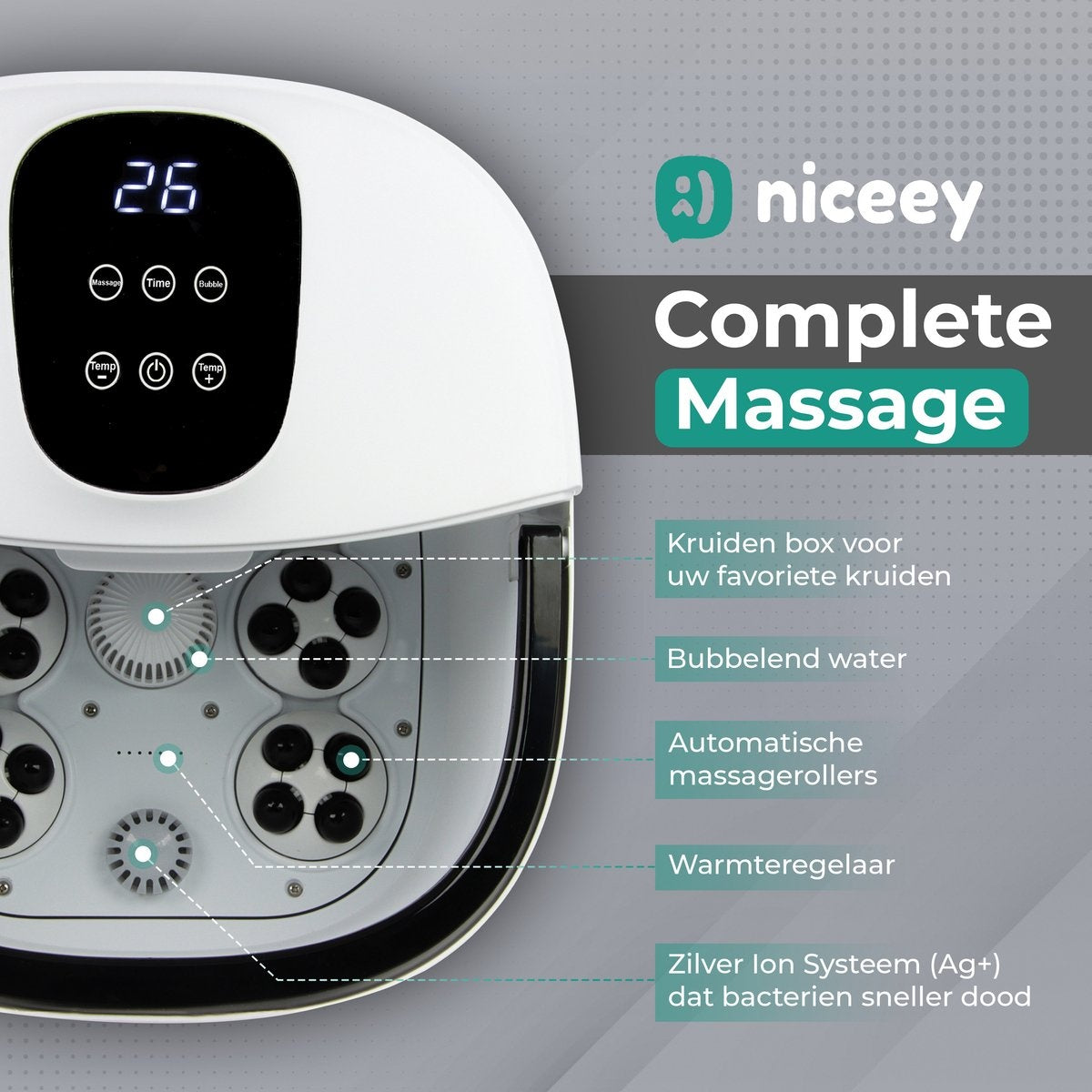 Niceey Massage-Fußbad 3XL - mit automatischen Walzen - Weiß