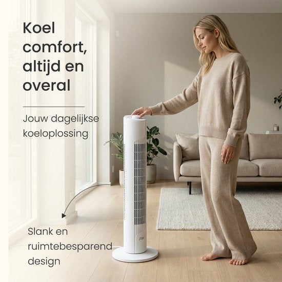 Energieeffizienter Ventilator – Turmventilator mit 3 Gebläsestufen und Schwenkfunktion – Schlafzimmer – Weiß – JAP Quebec