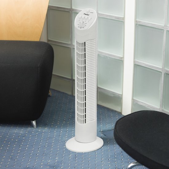 Bestron Turmventilator, Ventilator mit 3 Geschwindigkeitsstufen & 75° Grad Drehfunktion, inkl. Timer, Höhe: 78 cm, 35W, AFT760W, Farbe: weiß
