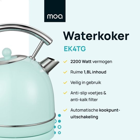 MOA Retro-Wasserkocher - Pastellgrün - Mintgrün - Elektrisch - Edelstahl - EK4TG