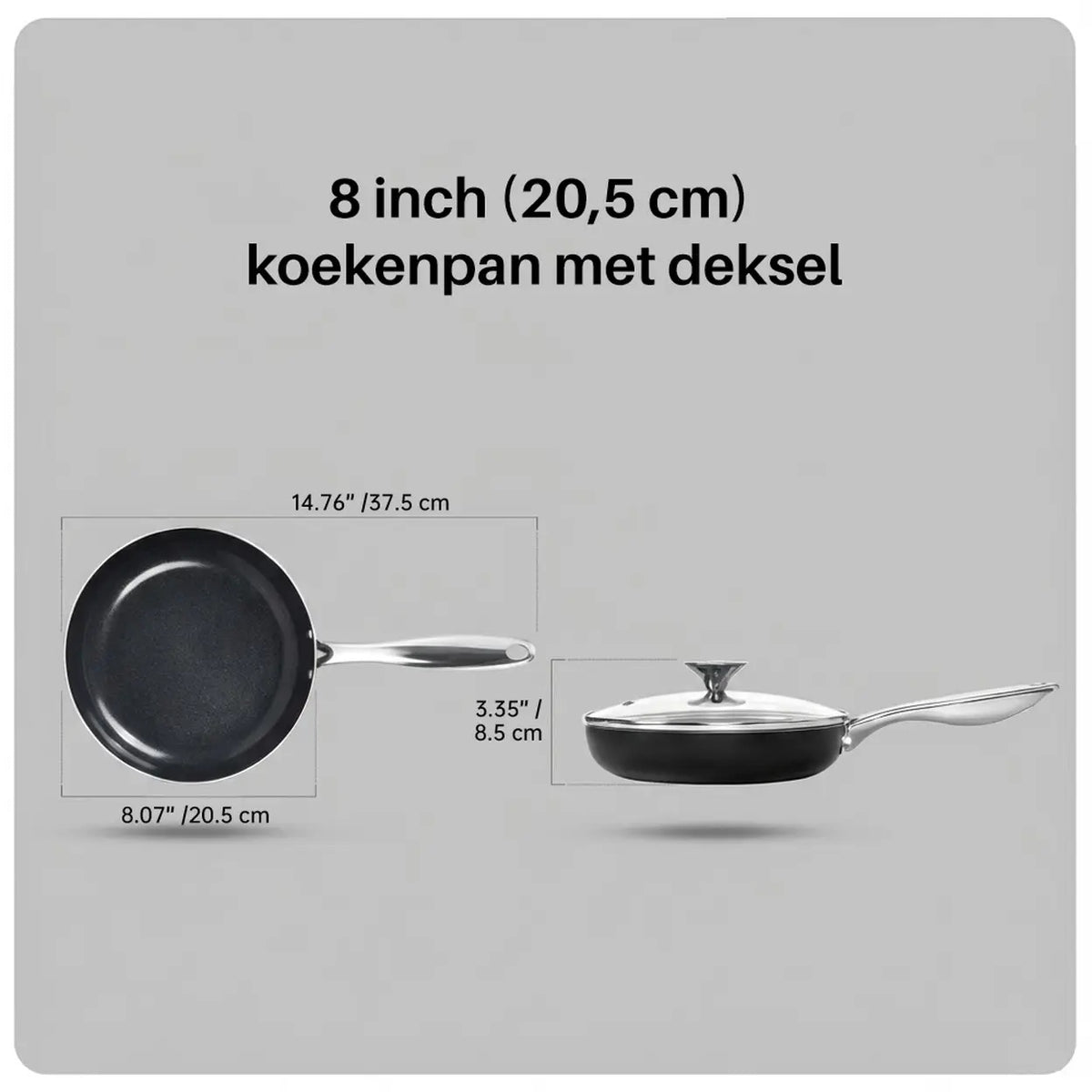 Michelangelo Keramik-Bratpfanne mit Deckel – 8 Zoll – Schwarz