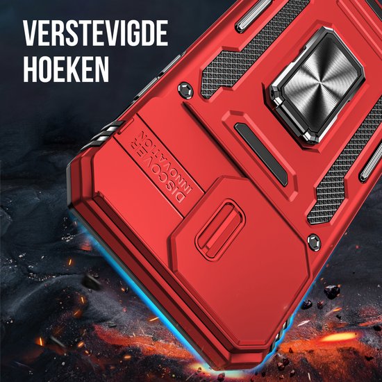 Podec-Hülle für iPhone 11 Pro, rot – Handyhülle – Anti-Shock-Case, Hybrid-Armor-Hülle mit Ständer und Ring sowie Displayschutzfolie