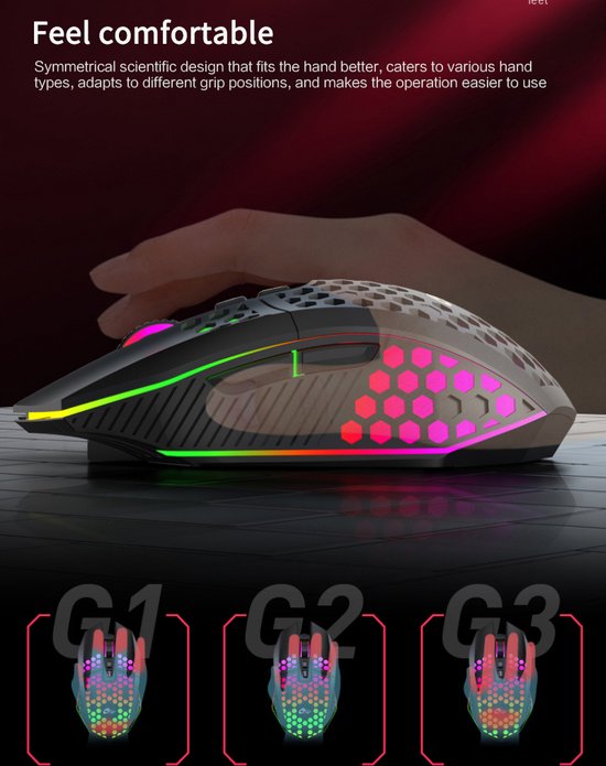 HXSJ T500 Gaming-Maus - Ultraleicht - RGB-Beleuchtung - Helles Schwarz