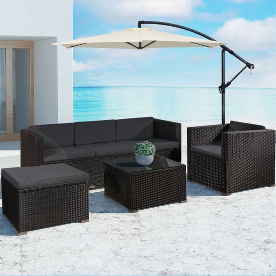 Polyrotan Lounge-Set Punta Cana L - Schwarz