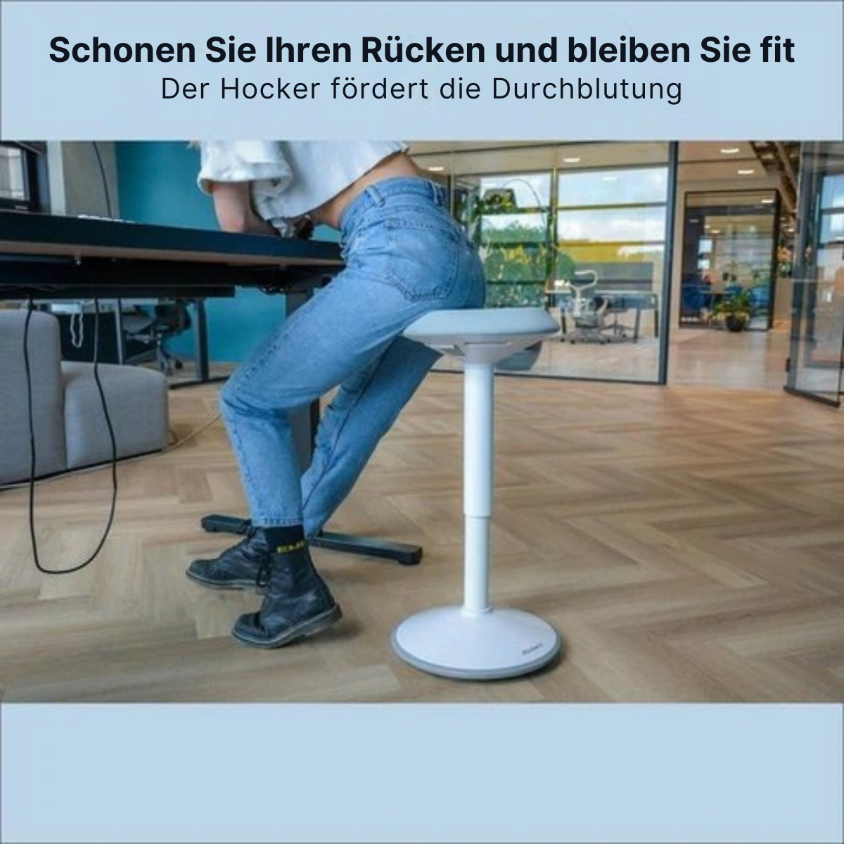 Bckz - Balance Hocker - Wackelhocker - Ergonomischer Bürostuhl - Sattelhocker - Höhe 55-80cm - Weiß