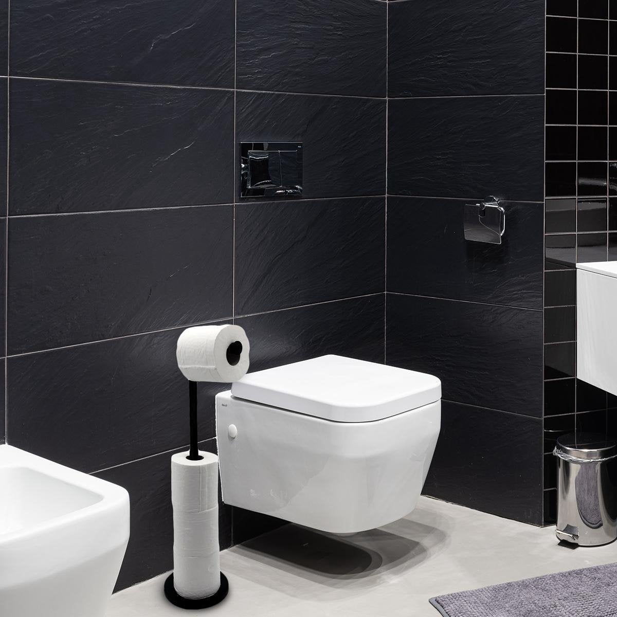 MM Brands WC-Rollenhalter - WC-Rollenhalter stehend - Toilettenpapierrollenhalter ohne Bohrung - Schwarz