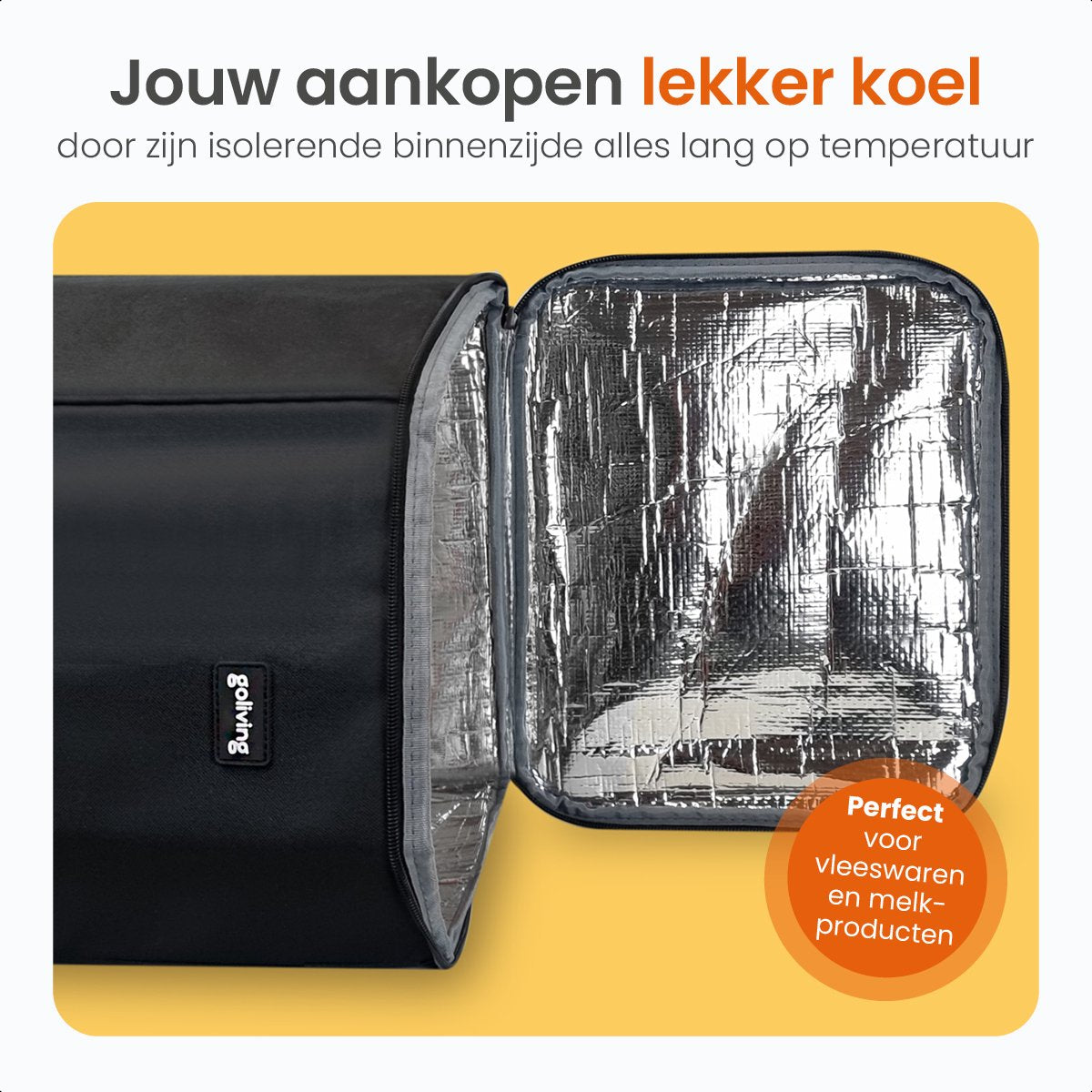 Goliving Einkaufswagen - Einkaufswagen mit Seitentaschen und Kühlfach - Zusammenklappbar - Wetterfest - Rostfreies Aluminium - Einkaufswagen mit Rollen - 50L - Schwarz