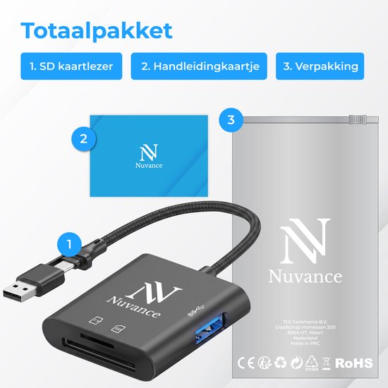 Nuvance SD-Kartenleser – SD-Kartenleser – 3-in-1 – SD-Kartenleser – USB-C & USB-A – Micro-SD-Kartenleser – TF-Karte