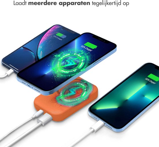 imoshion Powerbank 10000 mAh - Geeignet für MagSafe - Schnellladegerät 22,5W - LED-Anzeige - USB C & USB A - Drahtlose Powerbank Geeignet für Apple iPhone 12/13/14/15/16 - Orange