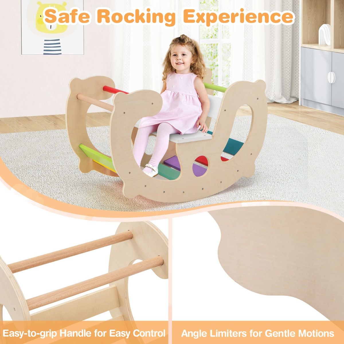Coast 2-in-1 Schaukelpferd & Kletterbogen für Kinder - Buchenholz - 80 x 41,5 x 48,5 cm - Morekeur