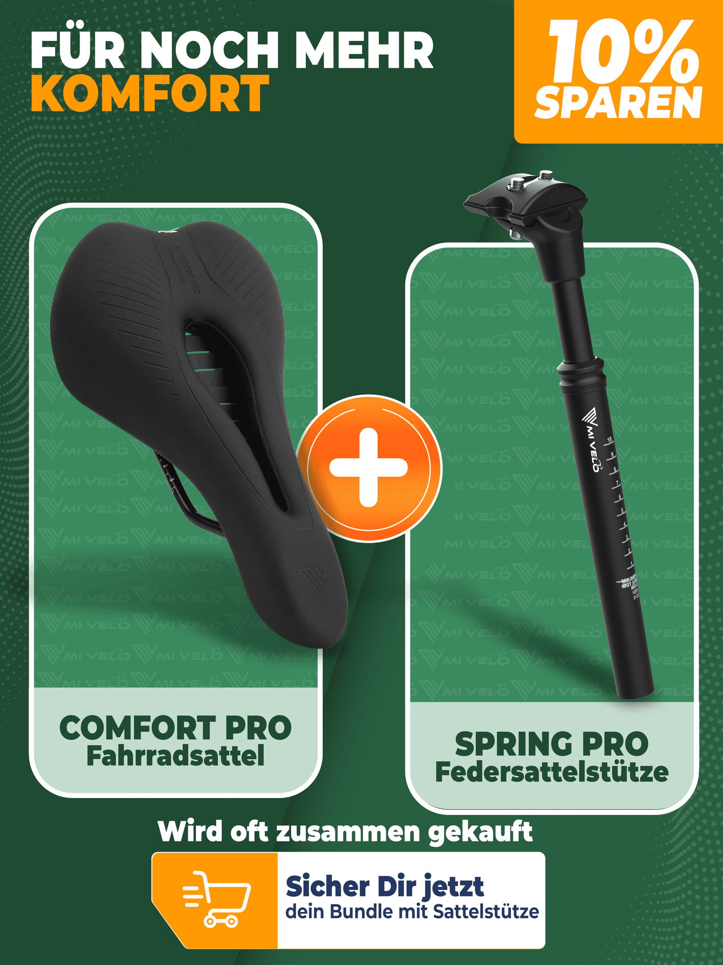 MIVELO - Comfort Pro MTB Fahrradsattel - Ergonomisch mit Memory Foam - 100% Wasserdicht - 28 cm x 14 cm - Schwarz