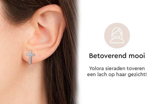 Yolora Damen Ohrringe Kreuz - Kalpa Camaka Kristalle - Silber - 18K Weißgold vergoldet - Damen Ohrringe Silber - Schmuck - Luxus-Geschenk-Box - Geschenk-Box - Schöne Geschenk-Verpackung - Geschenk zum Muttertag