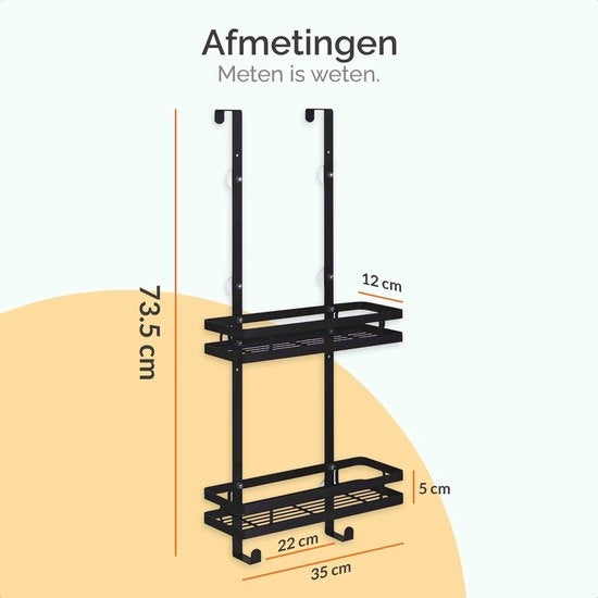 Goliving - Shower Rack - ohne Bohren - Hängende Duschablage - 74 x 35 cm - Edelstahl - Schwarz