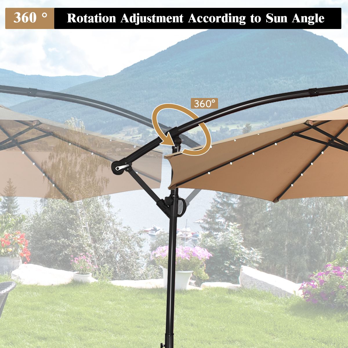 Coast freihängender Sonnenschirm mit Solarbetrieb – Fernbedienung – LED-Beleuchtung – beige – 300 cm