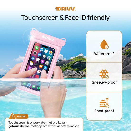 Drivv. Wasserdichte Luxus-Telefonhülle - schwimmend - doppelter Clip-Verschluss - bis zu 6,8 Zoll - Unterwasser-Telefonhülle - Pink