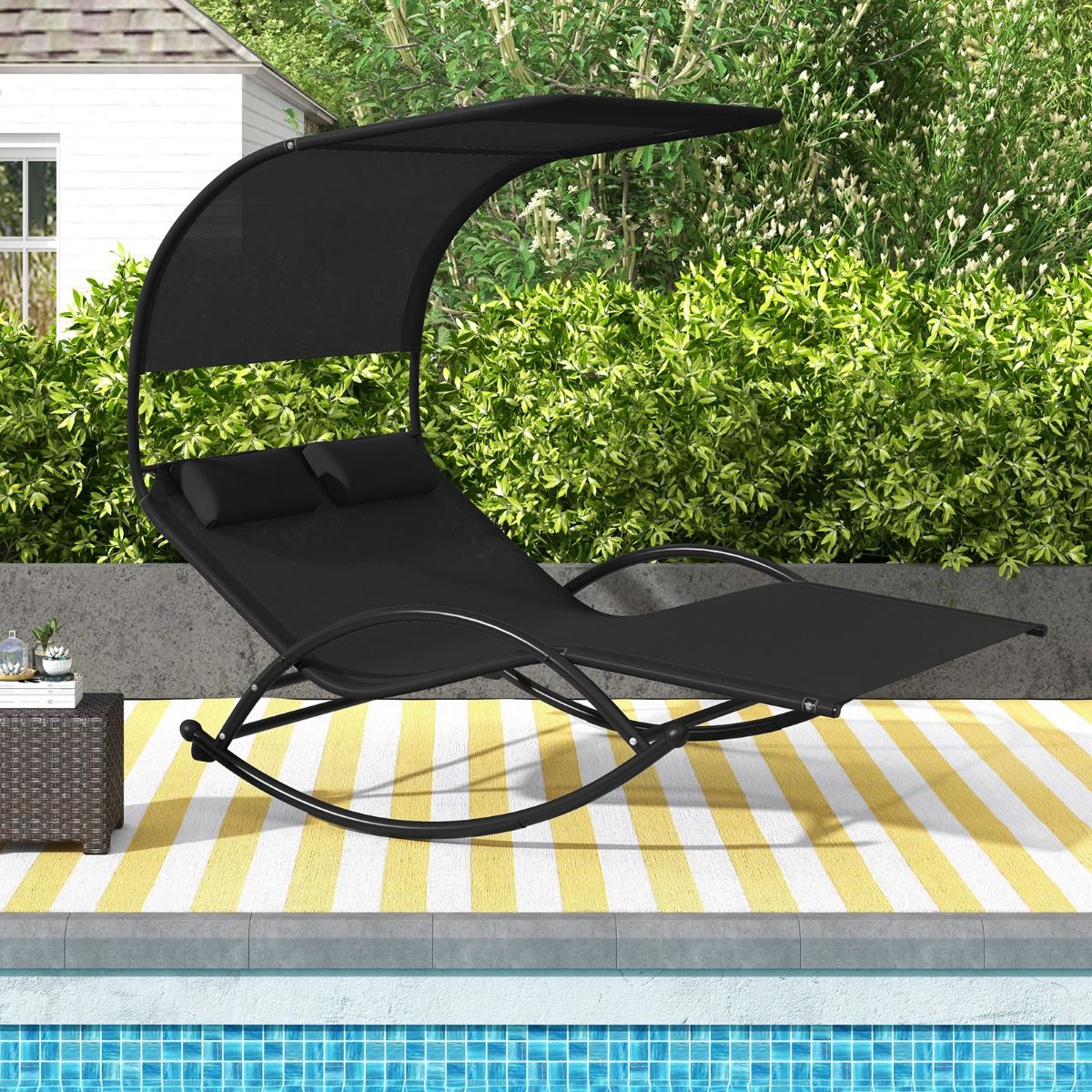 Coast 2-Personen-Schaukelstuhl mit Sonnendach - 182 x 137 x 165 cm - Schwarz
