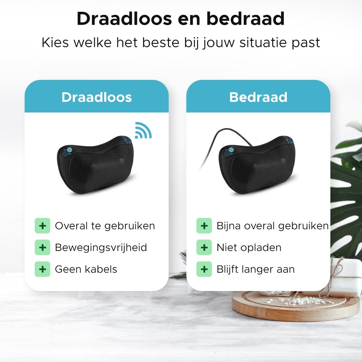 Qumax Massagekissen kabellos - Wiederaufladbar - Wärmefunktion - Elektrisches Shiatsu-Massagekissen - Schwarz