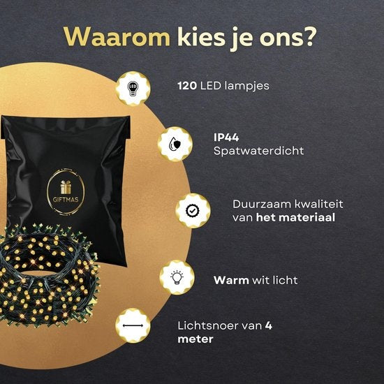 Giftmas Eiszapfen-Weihnachtsbeleuchtung - Weihnachtsbeleuchtung für den Außenbereich - 120 LEDs - 4m - Verkettbar bis zu 12m - Für Innen und Außen