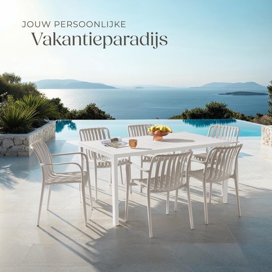 tectake® 4er Set Gartenstühle Alcudia - Taupe - Kunststoffstühle mit Armlehne - Stapelbar - Stühle für Garten, Terrasse oder Balkon - Wetterfest und UV-beständig - Belastbarkeit 120kg pro Gartenstuhl