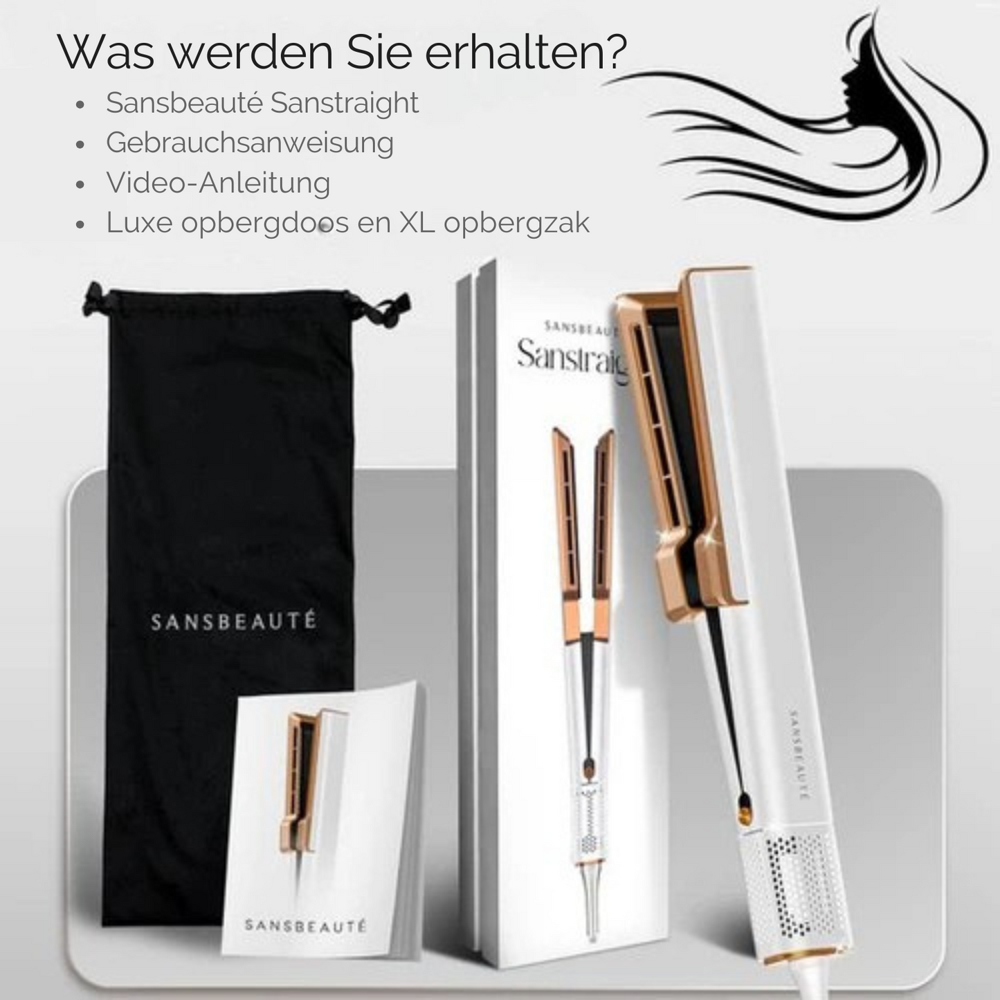 Sansbeauté® Sanstraight Glätteisen - 2-in-1 Airstraight - Haartrockner & Glätteisen - 80℃ bis 140℃ - Weiß