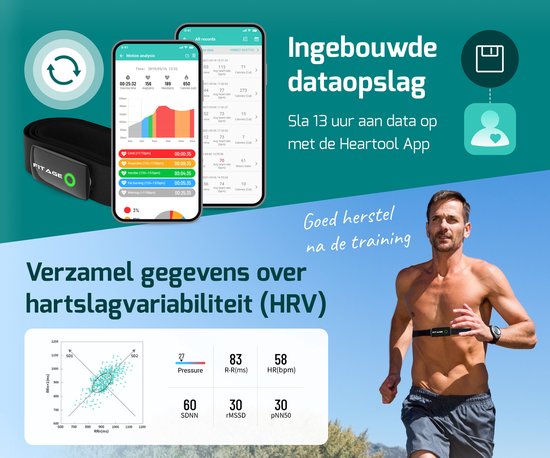 FITAGE - Herzfrequenz-Messgerät HRM-DUAL - Messband mit Bluetooth und ANT+ Sensor - Wiederaufladbare Batterie - Schwarz