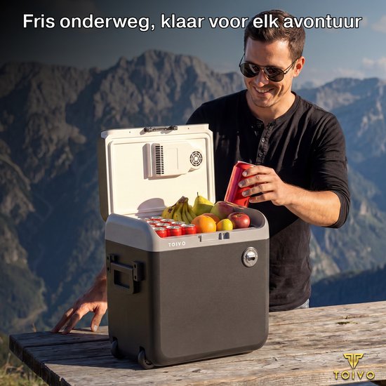Toivo Elektrische Kühlbox – 40 Liter – 12 V und 230 Volt – Auto – Camping-Kühlschrank – Kühlen und Heizen – Frigobox – Schwarz