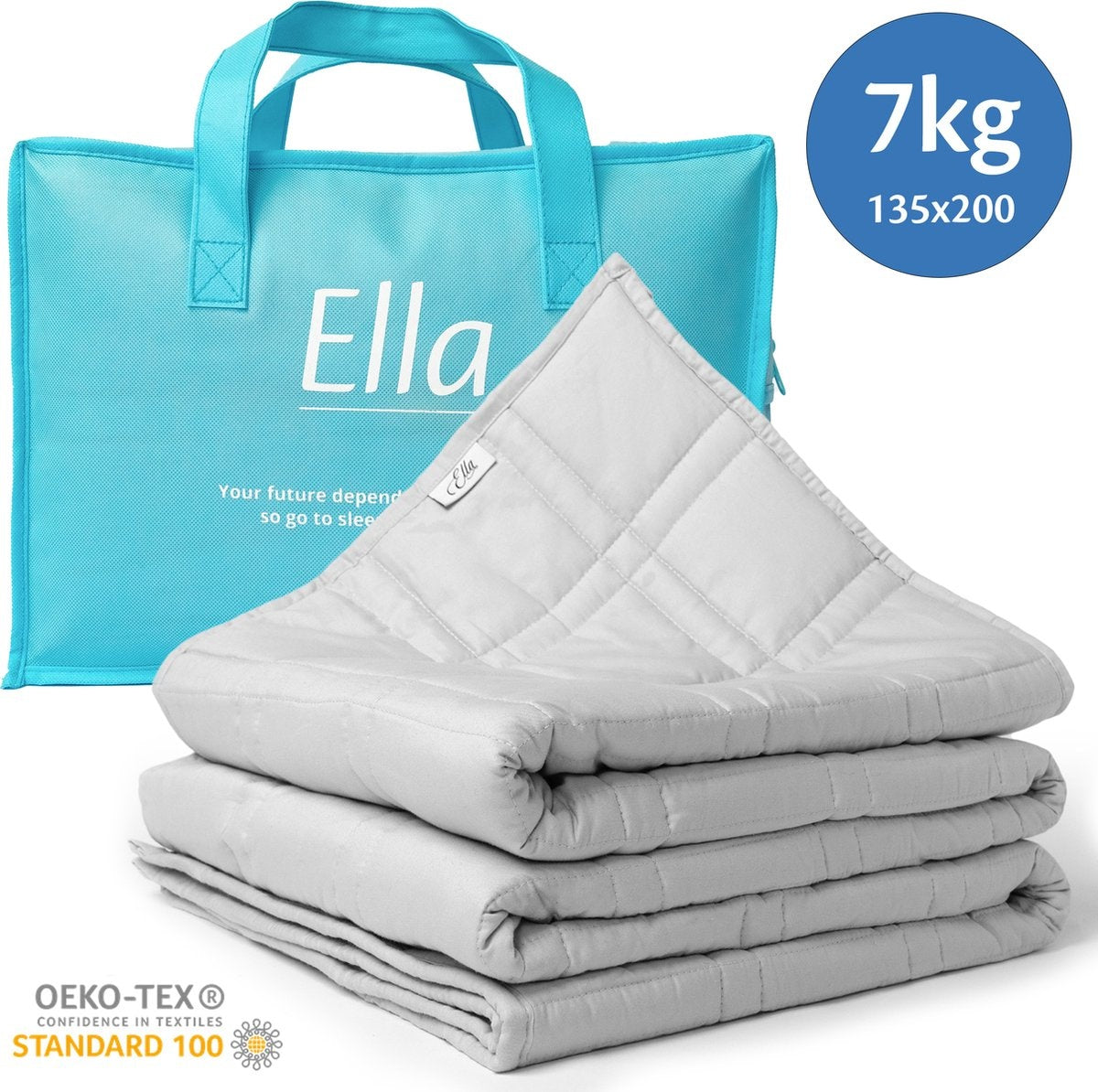 Ella - Gewichtsdecke/ Therapiedecke - 7kg - 135 x 200cm - OEKO-TEX Baumwolle - Hellgrau