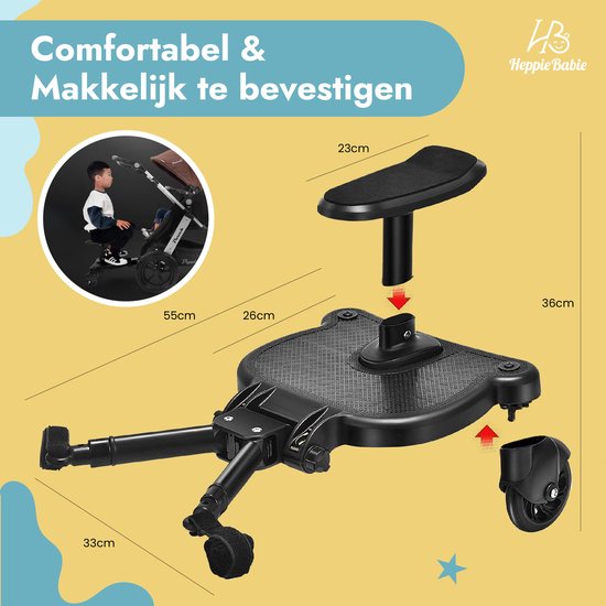HeppieBabie Universal-Reitbrett - mit Sitz - für Kinderwagen oder Buggy - Buggy Board