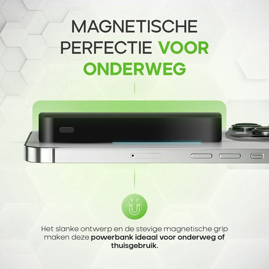 iSetchi MagSafe powerbank 12000 mAh - Kleine Größe - Magnetisch & kabellos - Externer Akku - Tragbares Ladegerät - Notfallpaket - Geeignet für Apple iPhone 12/13/14/15/16 - Schwarz