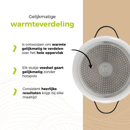 BE Living Essential Kasserolle mit Deckel - Ø 28 cm - Kochtopf - Keramik - PFAS-frei - Induktion - Weiß