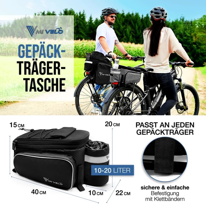 MIVELO Gepäckträgertasche - isoliert - bis zu 20L - wasserabweisend - 40 x 22 x 20 cm - Schwarz